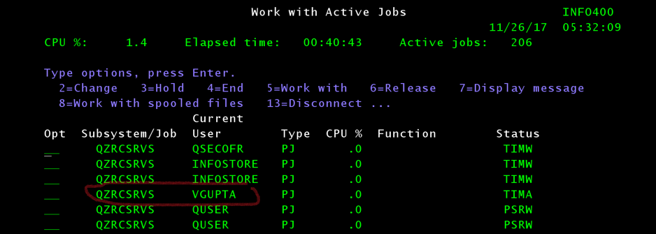Debug screen
